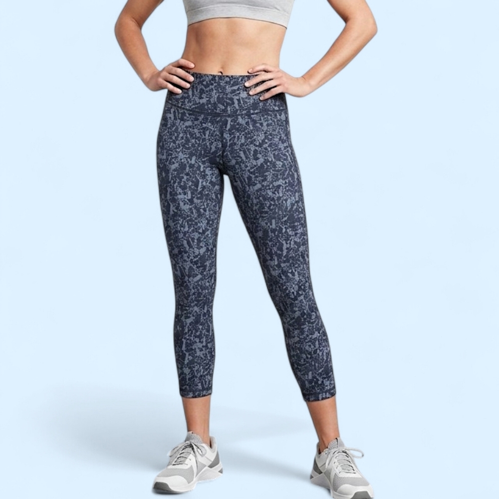 Athleta Reversible Small Leggings Blue Abstract Cropped Yoga Pants Running Tight
